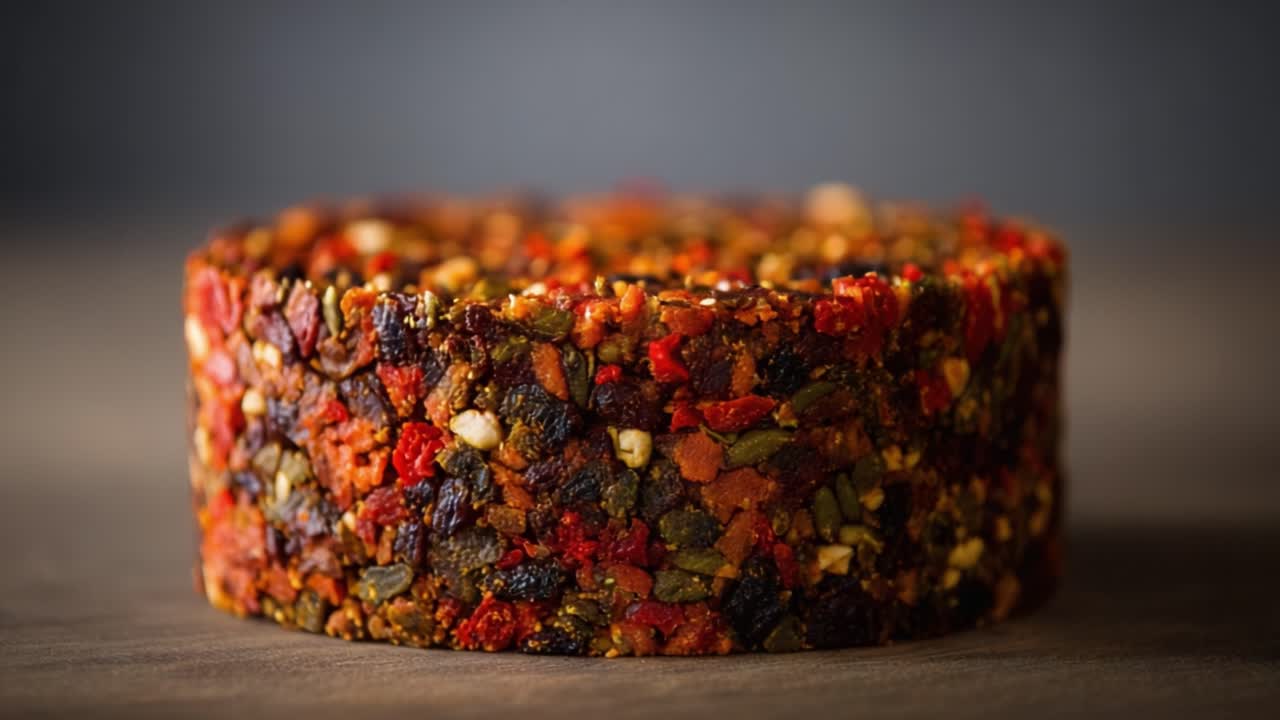 A Vibrant Close-Up of a Nutritious and Colorful Seed Cake, Showcasing Its Rich Blend of Nuts and Vegetables, Perfect for Healthy Snacking and Culinary Creations