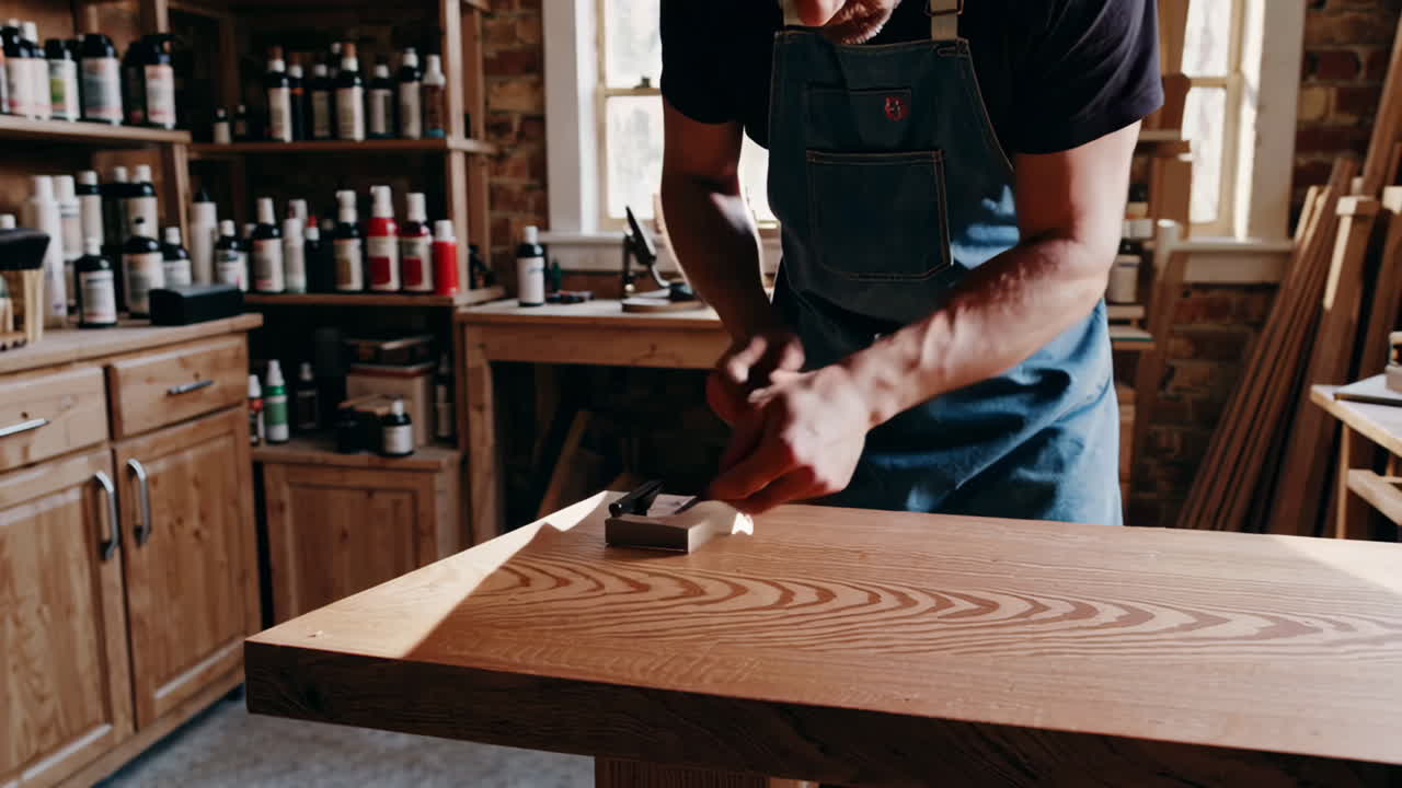 Artisan Sharpening Knives in a Woodworking Workshop