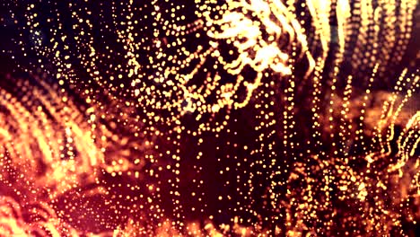 la animación de bucle de renderizado 3d de las partículas de brillo forma líneas oscilantes como guirnalda oscilante como fondo festivo o fondo abstracto de partículas con profundidad de campo y bokeh como bucle vj. oro rojo 15