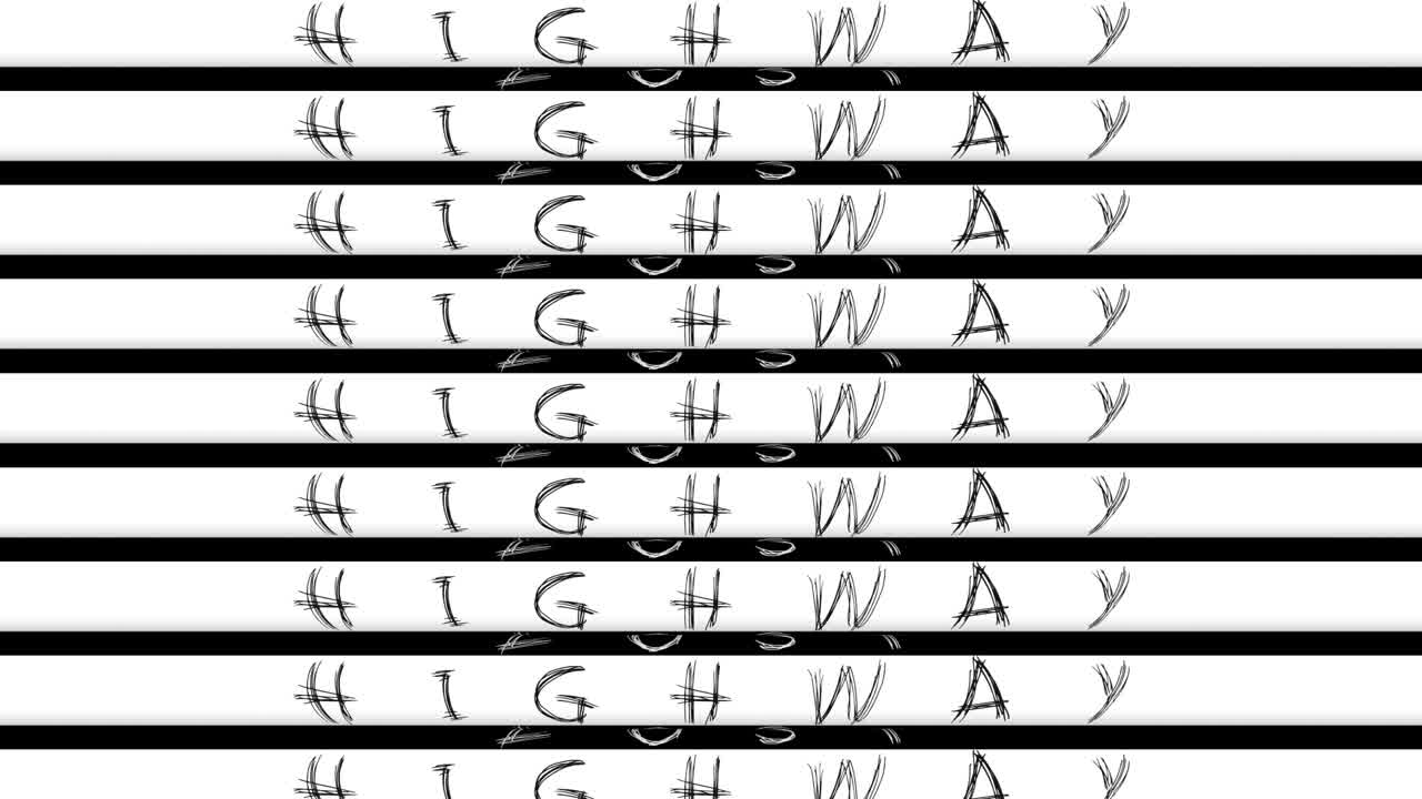 모션 그래픽, 흑백 튜브는 잃어버린 고속도로라는 단어로 3d에서 회전합니다.