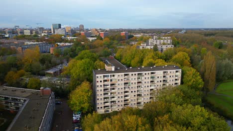 approaching 70's appartment building in residential area amterdam noord