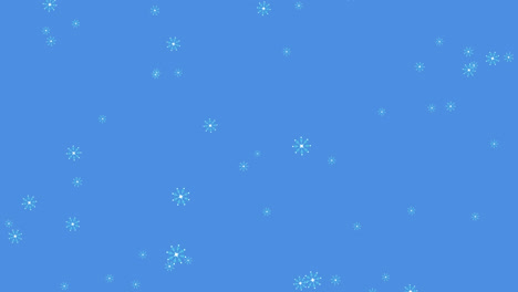 digital animation of multiple snowflakes icons falling against blue background