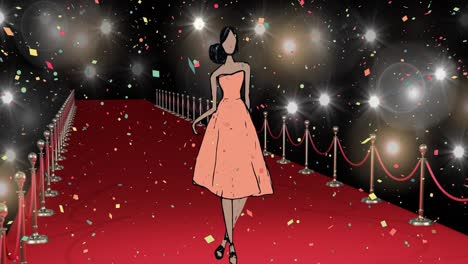 Animation-of-fashion-drawing-of-model-on-red-carpet