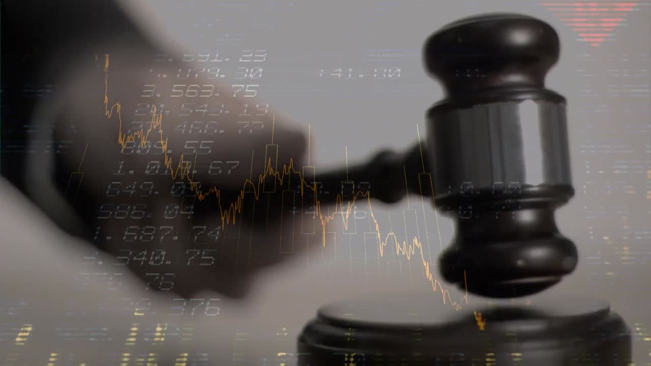 Animation of statistics and financial data processing over auctioneer's hammer