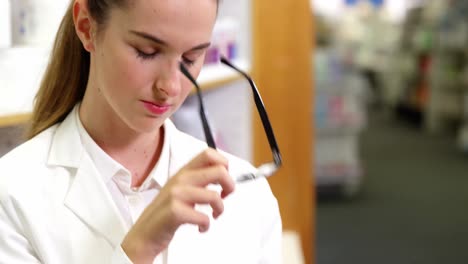 pharmacist using digital tablet