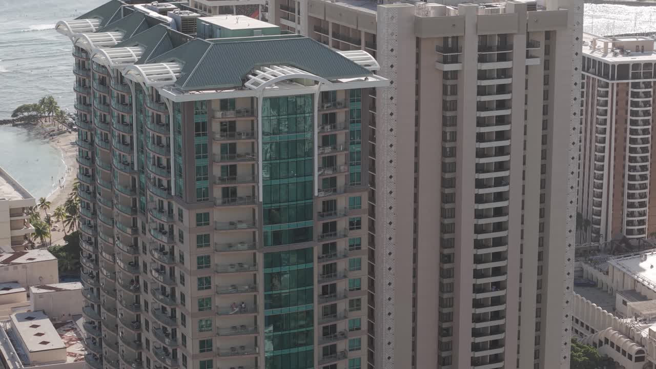 Honolulu, Hawaii USA. Drone Shot of Lagoon, Ala Wai Boat Harbor and Beachfront Tower Buildings