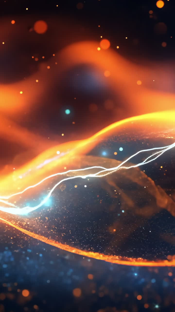 A beautiful, glowing wave of light that stretches across the sky. The light is accompanied by a multitude of stars, some of which are orange in color. The scene is filled with a sense of wonder