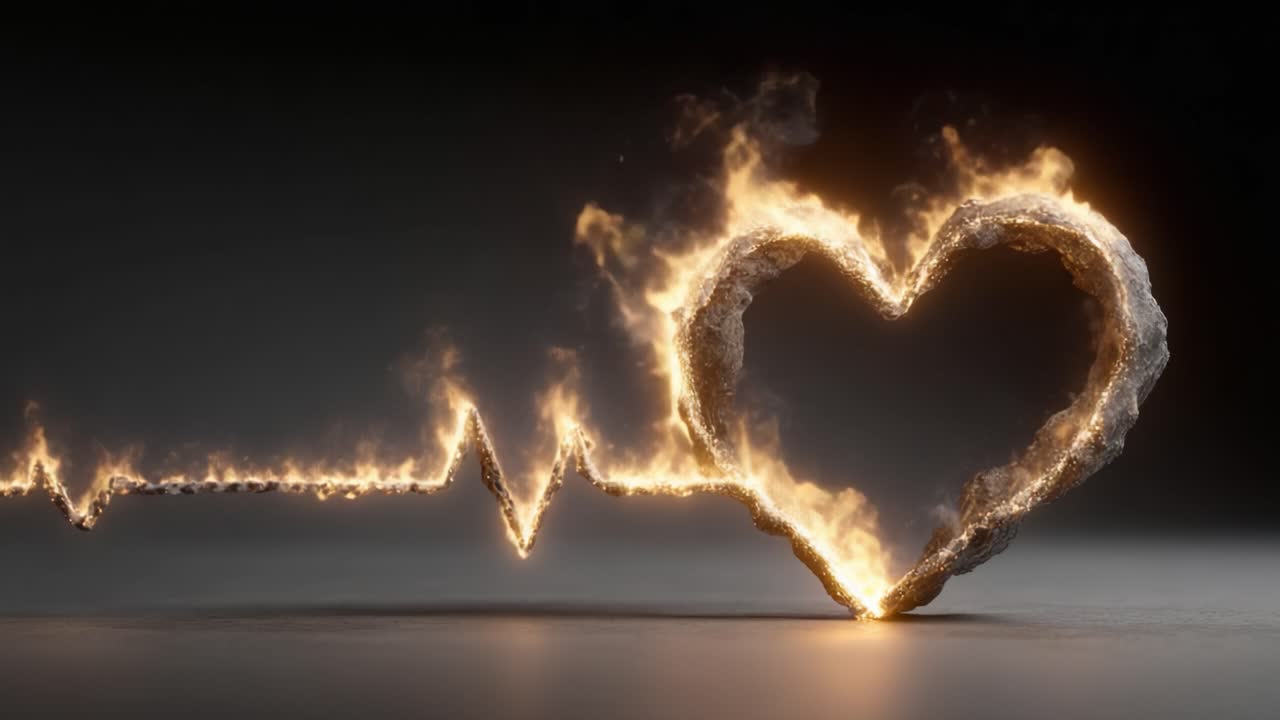 Una Fusione Creativa di Fiamma ed Emozione: Battito Cardiaco Simboleggiato da un Cuore Infuocato e Linee Radianti di Passione.