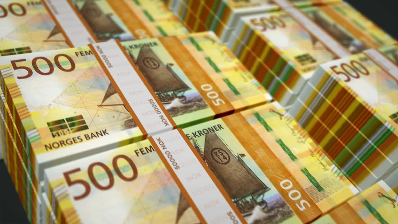 billetes de dinero de la corona noruega en un bucle sin costuras