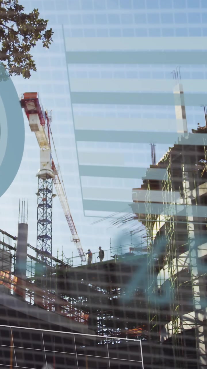 Animación de procesamiento de datos sobre una obra en construcción.