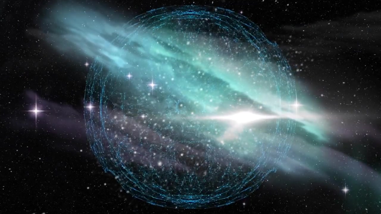 Animazione di un globo di rete di connessioni su uno sfondo di stelle brillanti nello spazio.