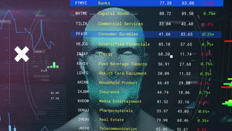 animation of financial data processing over human head