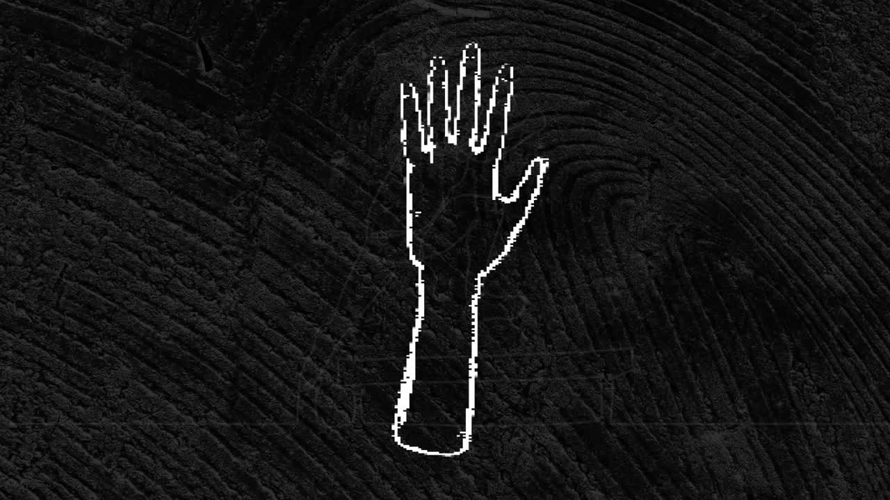 Hand outline animation over dark textured background