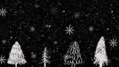 Animation-of-snow-falling-over-fir-trees-at-christmas