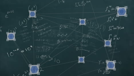 red de conexiones contra ecuaciones matemáticas en la pizarra