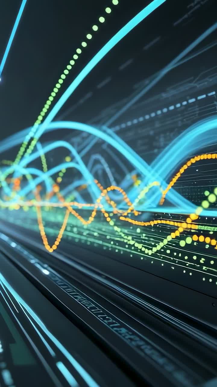 Vertical video: Opening tunnel blue arcs and dotted lines pulsing within grid showing digital flow