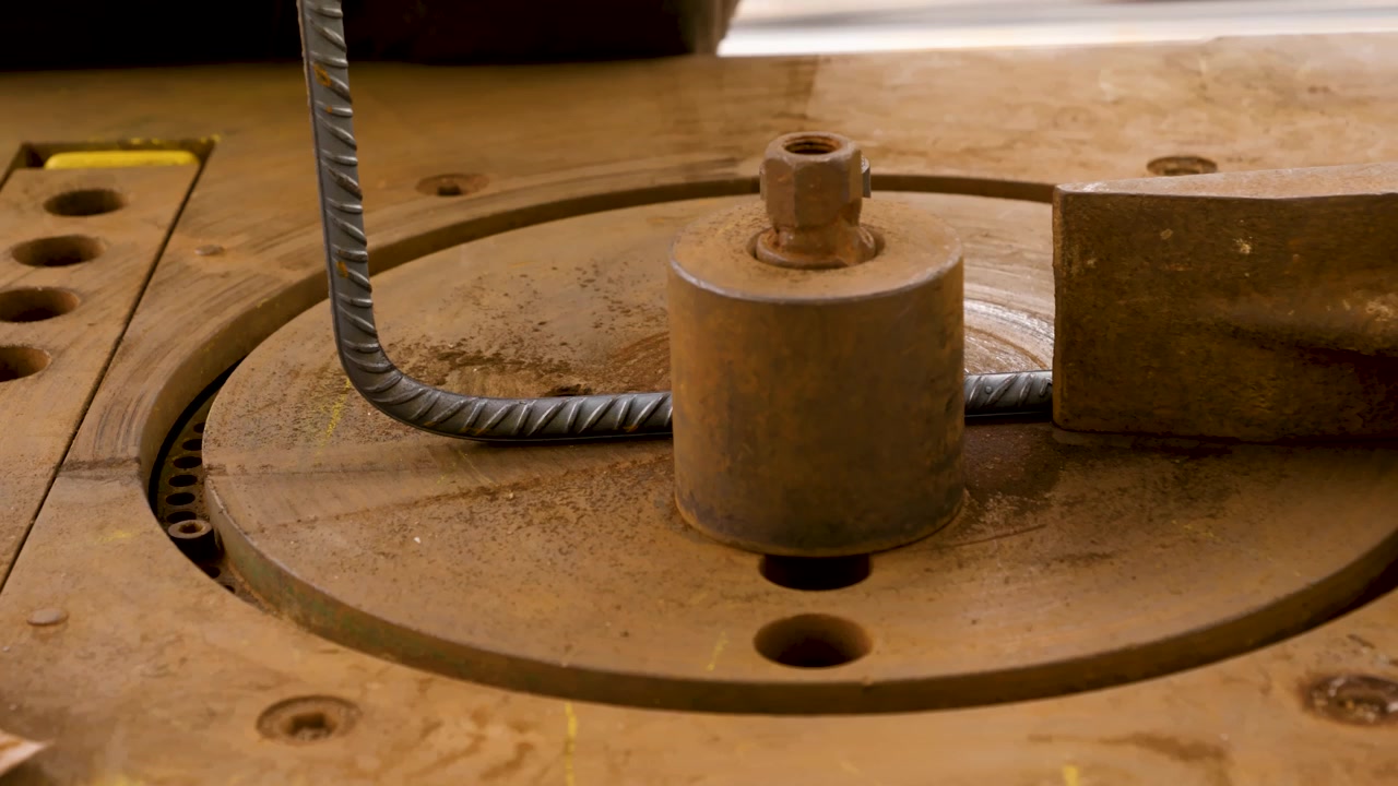 Steel Rebar Bending With Industrial Manual Fabrication Machine, Close Up