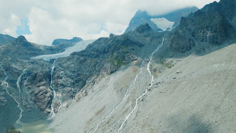 fellaria glacier in the alps from above during spring