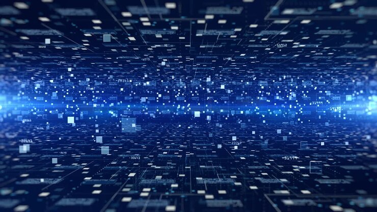 Digital cyberspace futuristic, Digital data matrix flowing and lighting, 5g high-speed connection data analysis process motion abstract background.