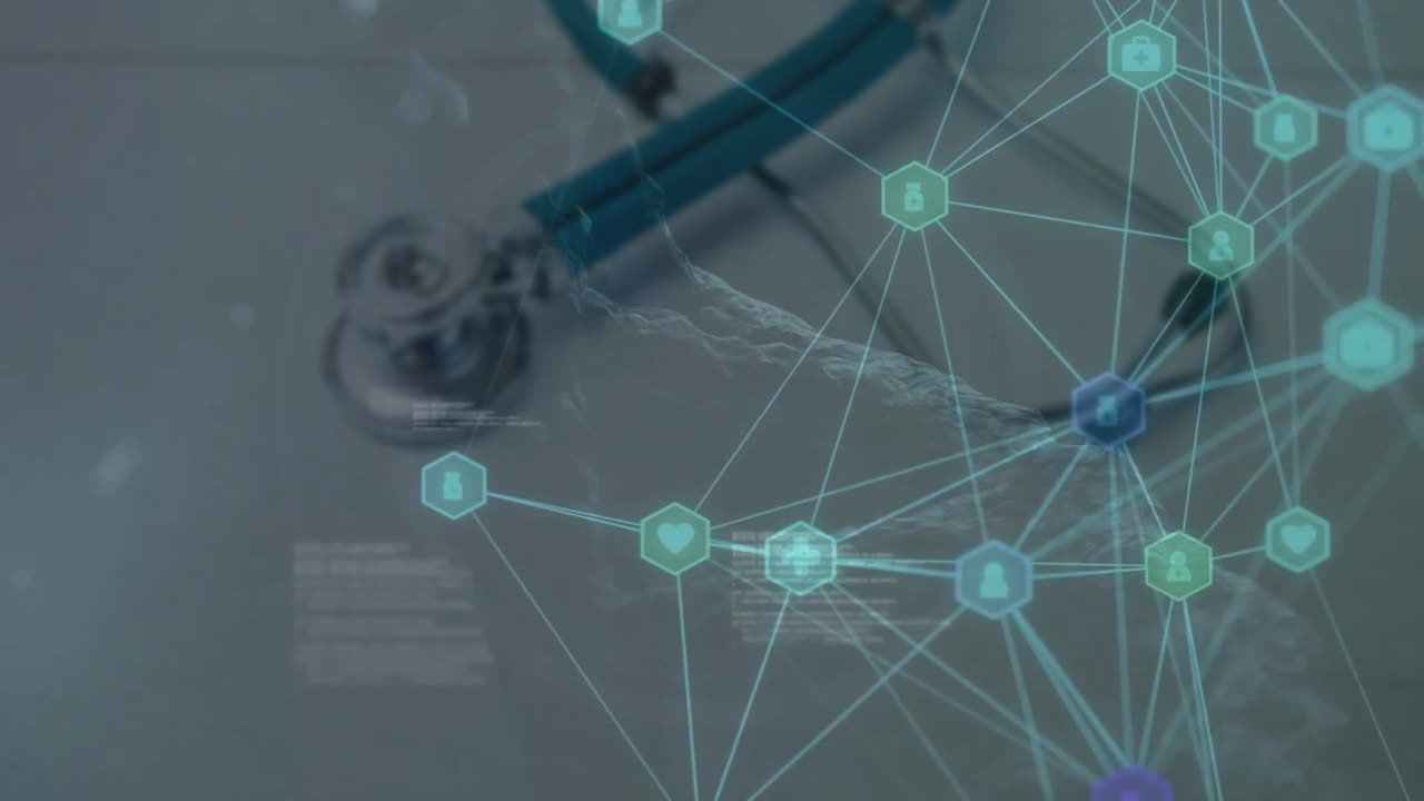 스테토스코프를 통해 아이콘으로 연결 네트워크의 애니메이션