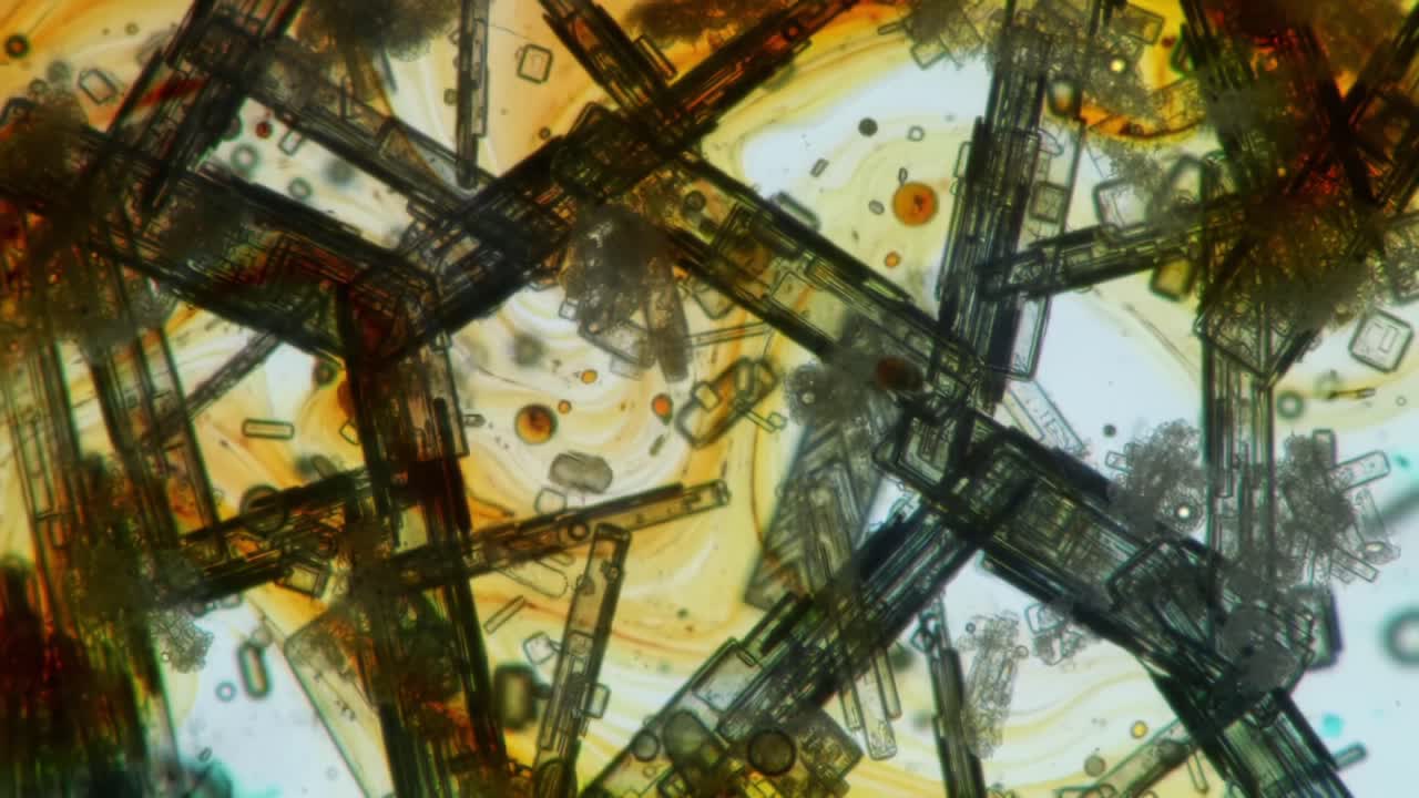 Exploring Intricate Patterns of Crystals Under a Microscope in a Scientific Laboratory Setting