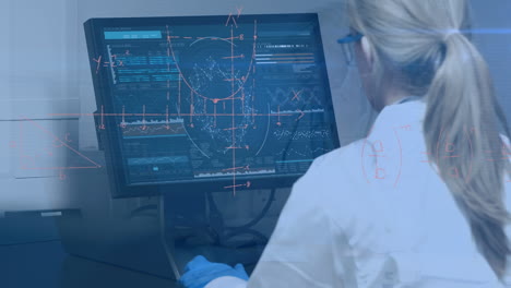 Animation of mathematical equations over caucasian female doctor