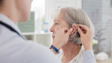 consultation, doctor and hearing aid for senior