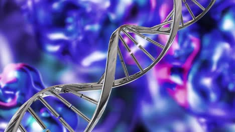 Animation-of-dna-strand-and-blue-stains-on-black-background