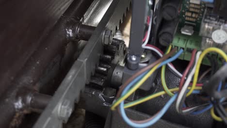 gear motor that drives a rack, close up.