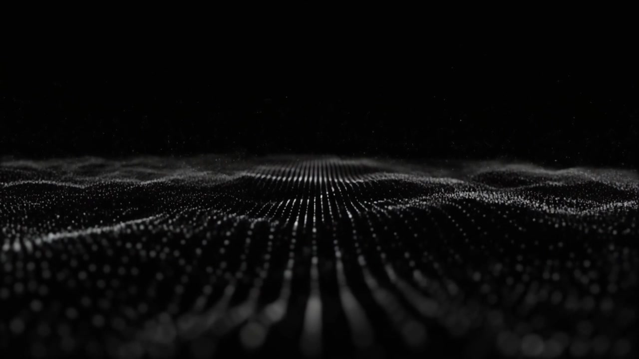 Abstract Digital Wave of Glowing White Particles on Black Background