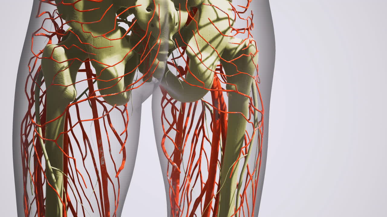 Detailed anatomy illustration of blood vessels in human legs