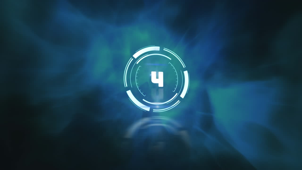 Animation of clock over blue waves on dark background