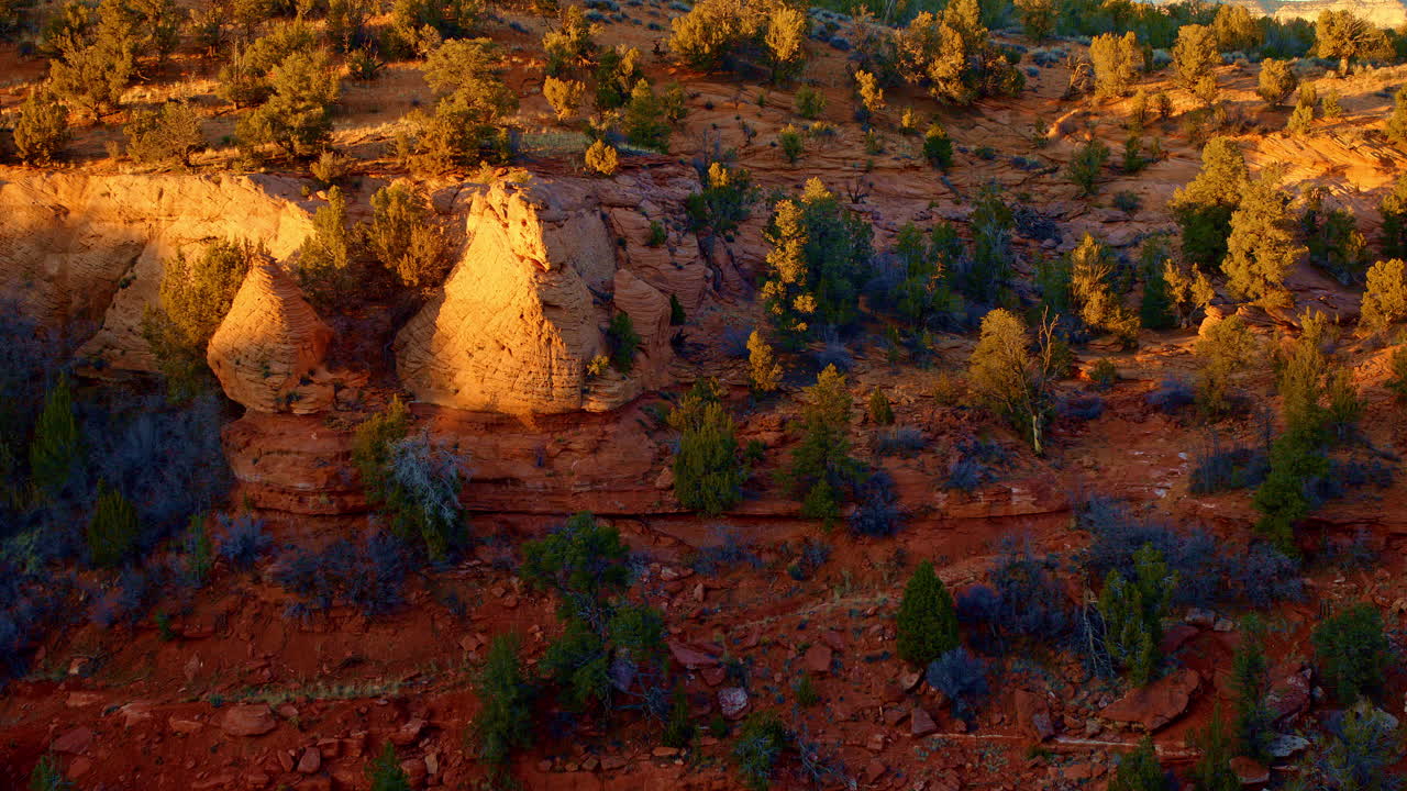 The camera soars across a vast desert, unveiling an awe-inspiring view of canyons and mesas.