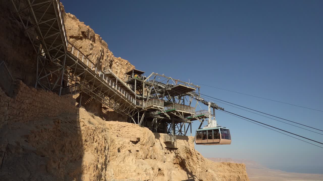 Masada cableway cable car ascending to summit ancient fortress of Masada, Israel
