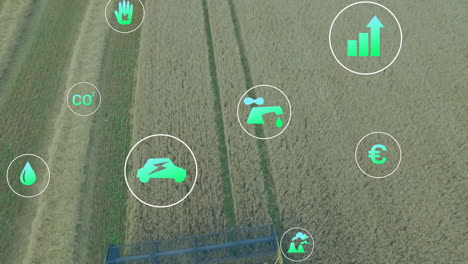 Animation-of-eco-icons-and-data-processing-over-countryside-farm-land