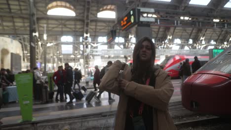 woman at a train station