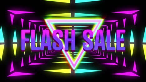 Animation-Von-Flash-Sale-Text-über-Dreieck-Und-Neontunnel