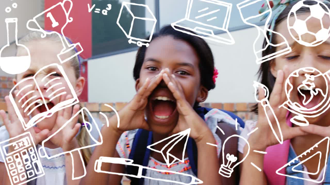 animación de iconos escolares sobre los escolares en la escuela