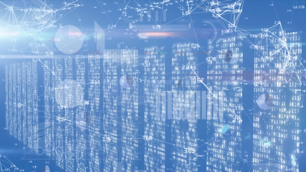 Animation of lines connecting dots with financial data processing on digital interface