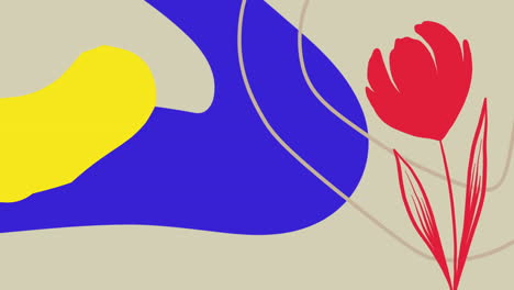 animation of blue, red and yellow abstract vibrant shapes and lines moving on beige background