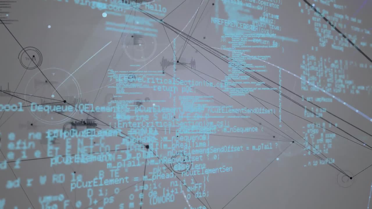 animazione dell'elaborazione dei dati e della rete di connessioni