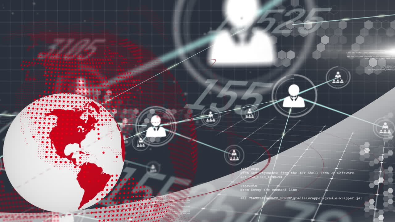 검은색 배경에 연결 네트워크와 함께 지구의 구성