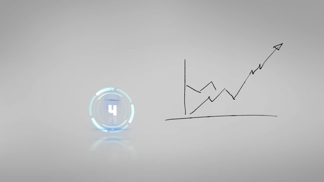 회색 배경에 시계와 손으로 그린 통계의 애니메이션