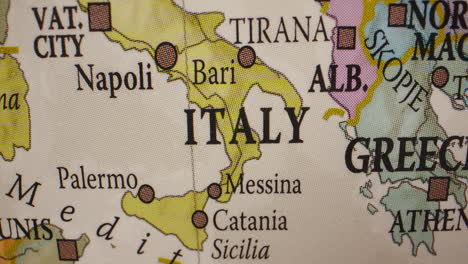 close-up view of italy on a detailed map