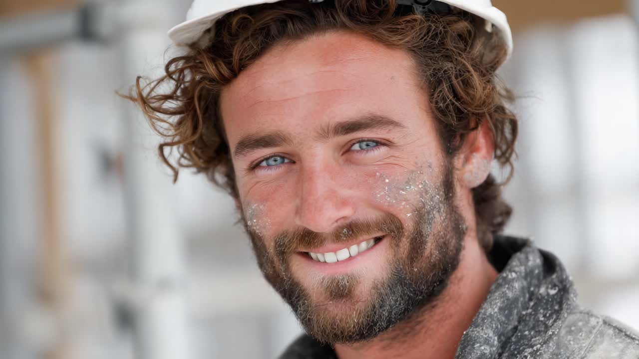 A Smiling Construction Worker with Safety Gear, Portraying Dedication and Confidence on the Job Site While Engaged in His Craft