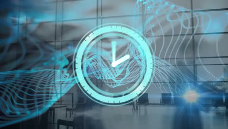 animation of clock moving fast over pedestrians walking in fast motion