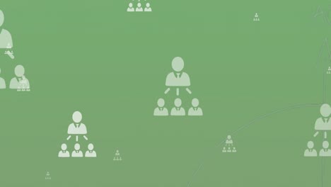 animation of network of profile icons and mathematical equations floating against green background