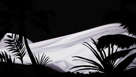 animation of silhouettes of palm trees and cloth over black background