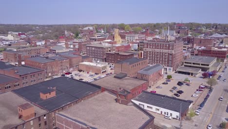 rising aerial shot over small town america burlington iowa downtown 1