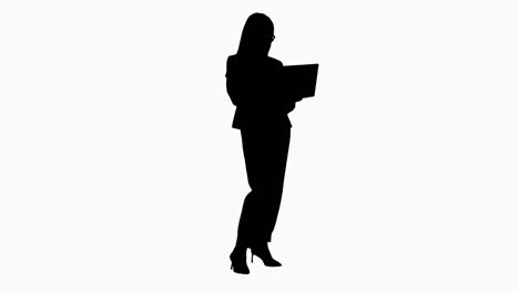 silueta mujer de negocios linda usando portátil